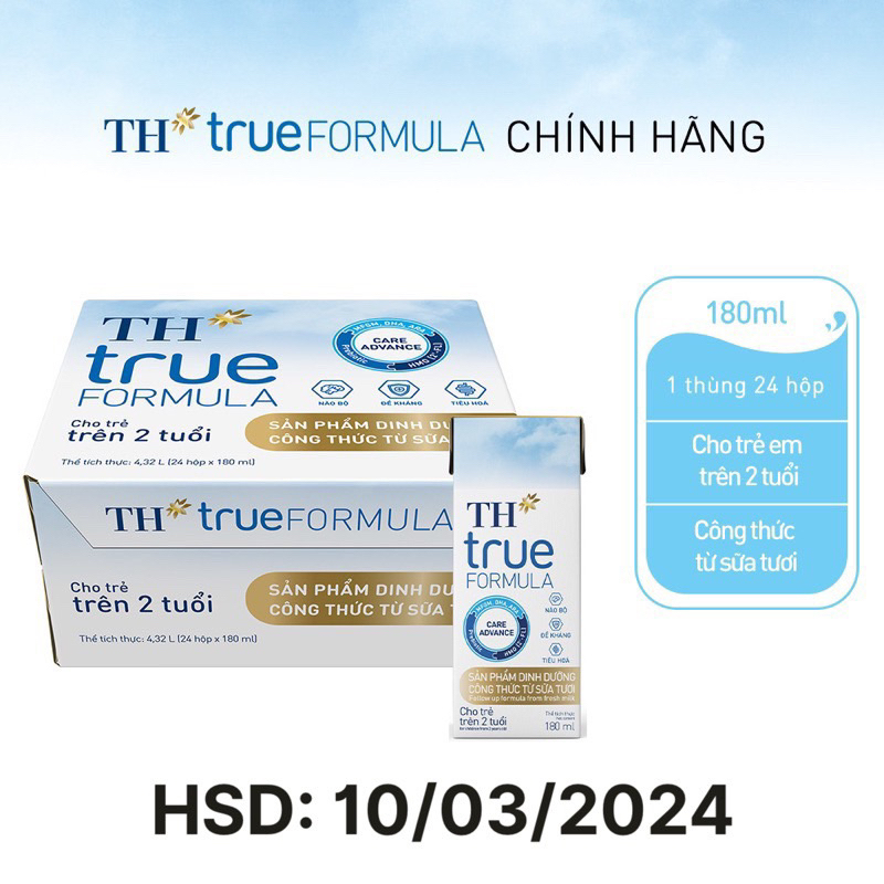 Thùng 24 hộp sản phẩm dinh dưỡng công thức sữa tươi TH True Formula 180ml (180ml x 24)