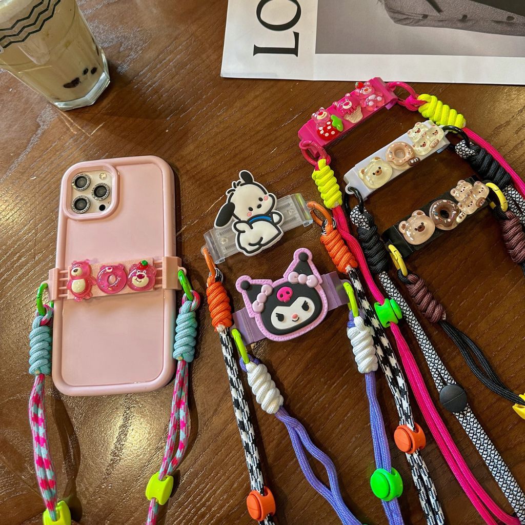 Ốp Lưng Iphone Silicon kèm dây đeo màu Đen - Trắng - Hồng pastel