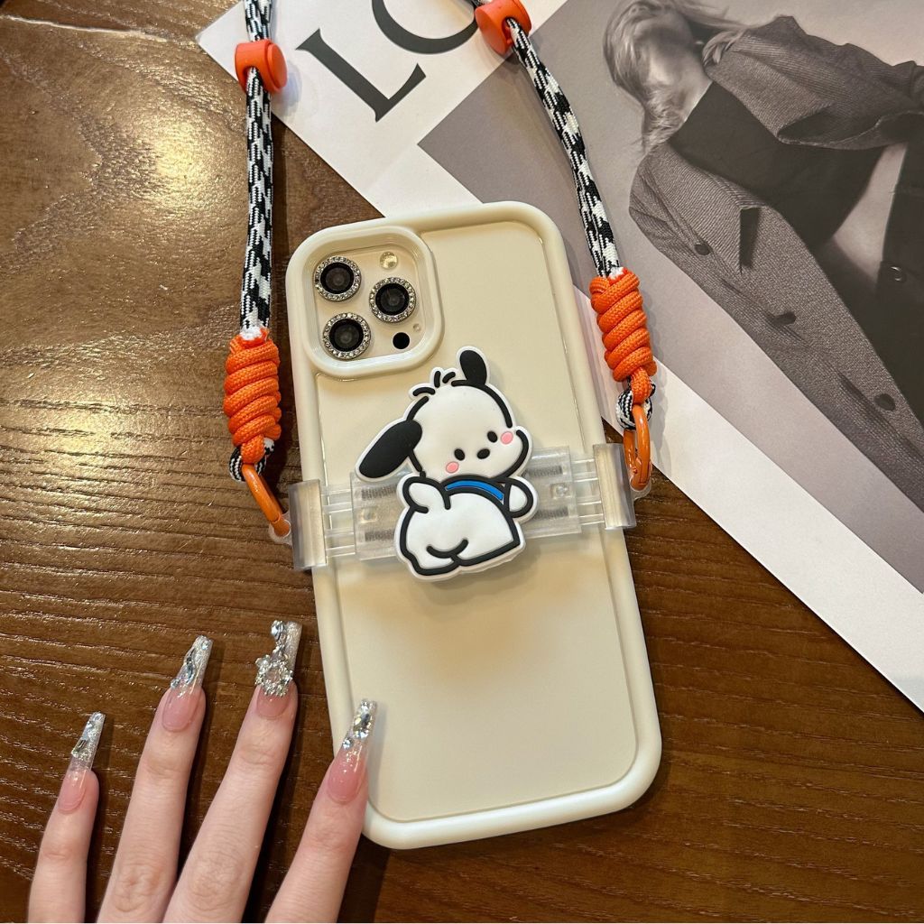 Ốp Lưng Iphone Silicon kèm dây đeo màu Đen - Trắng - Hồng pastel