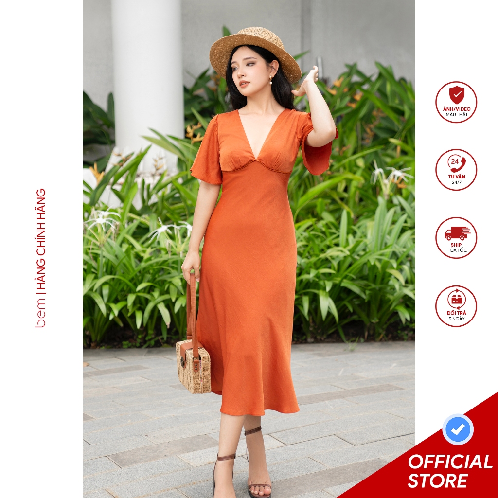 Đầm lụa cổ V phổi ren Bem (DR264)