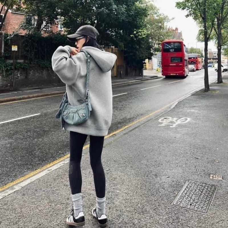 Áo khoác hoodie xám oversized