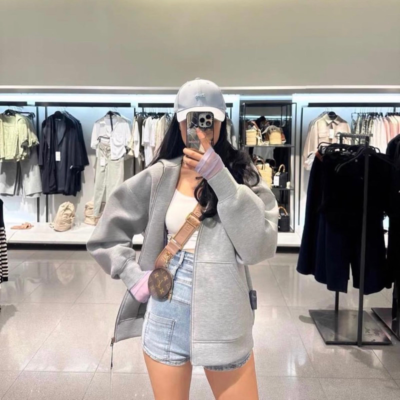 Áo khoác hoodie xám oversized