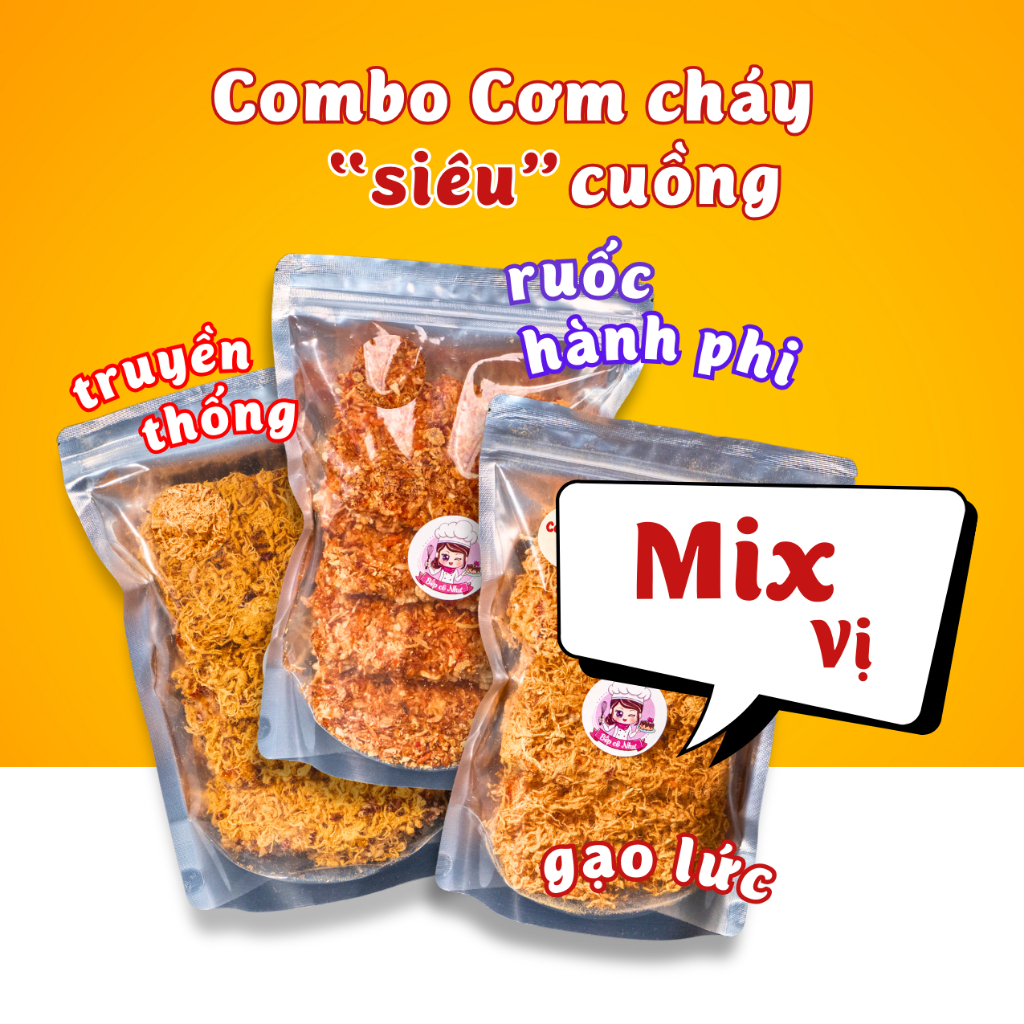 Combo Siêu Cuồng cơm cháy giòn rụm - 3 túi 250g | Đồ ăn vặt Bếp Cô Như