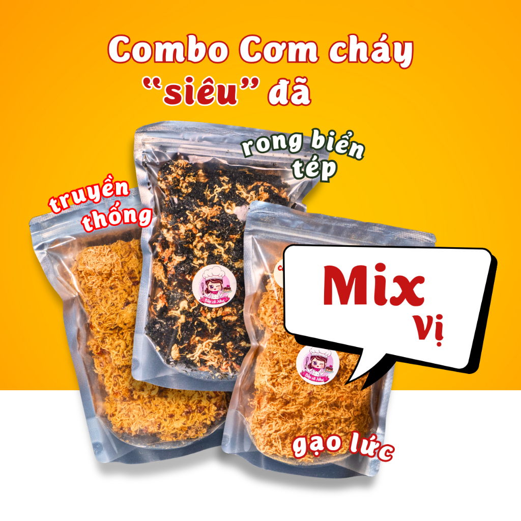 Combo Siêu Đã - Cơm cháy giòn rụm - 3 túi 250g | Đồ ăn vặt Bếp Cô Như