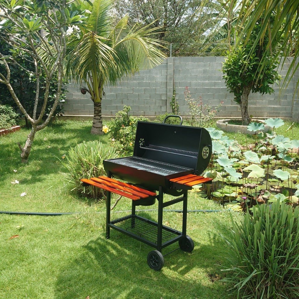 Bếp nướng cao cấp ngoài trời có bánh xe + giá để đồ ăn tiện lợi, Bếp nướng than hoa hình chữ nhật cao cấp
