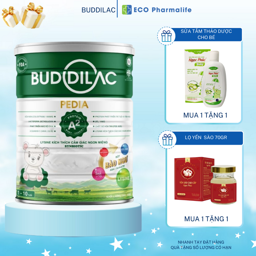 Sữa Bột Cho Bé BUDDILAC Pedia Lon 900g Giúp Bé Ăn Ngon, Ngủ Ngon, Tăng Cường Miễn Dịch, Phát Triển Toàn Diện, Sữa Mát
