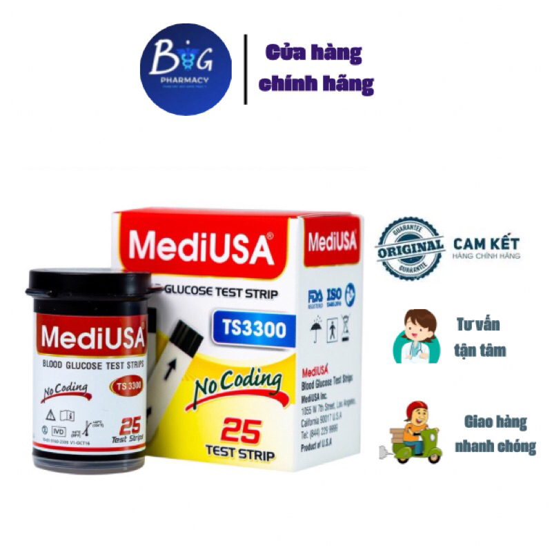Que thử MediUSA TS3300 sử dụng cho máy đo đường huyết MediUSA GM3300 (25 cái)