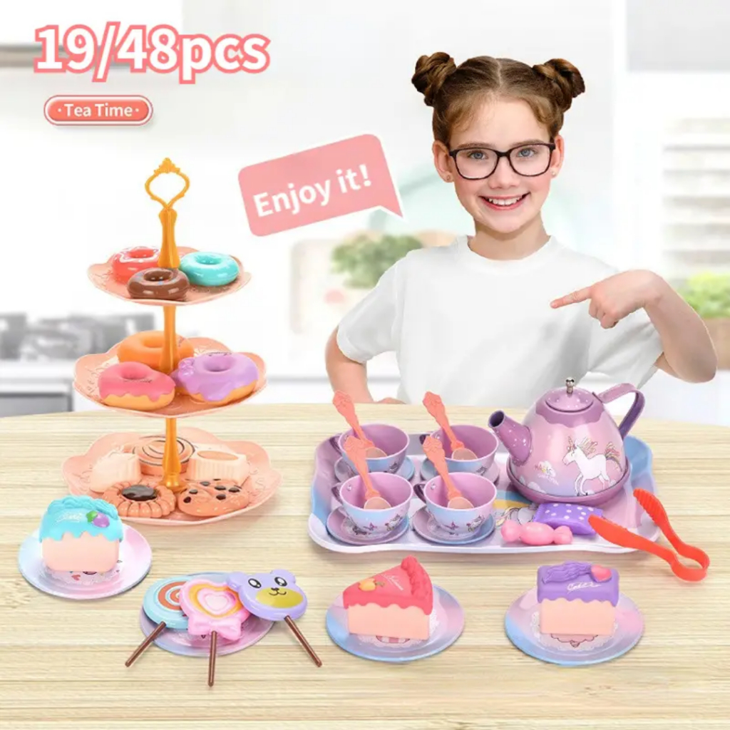 Đồ chơi tiệc trà bánh đáng yêu cho bé, có bộ ấm chén và tháp bánh xinh xắn bằng nhôm siêu bền cho bé