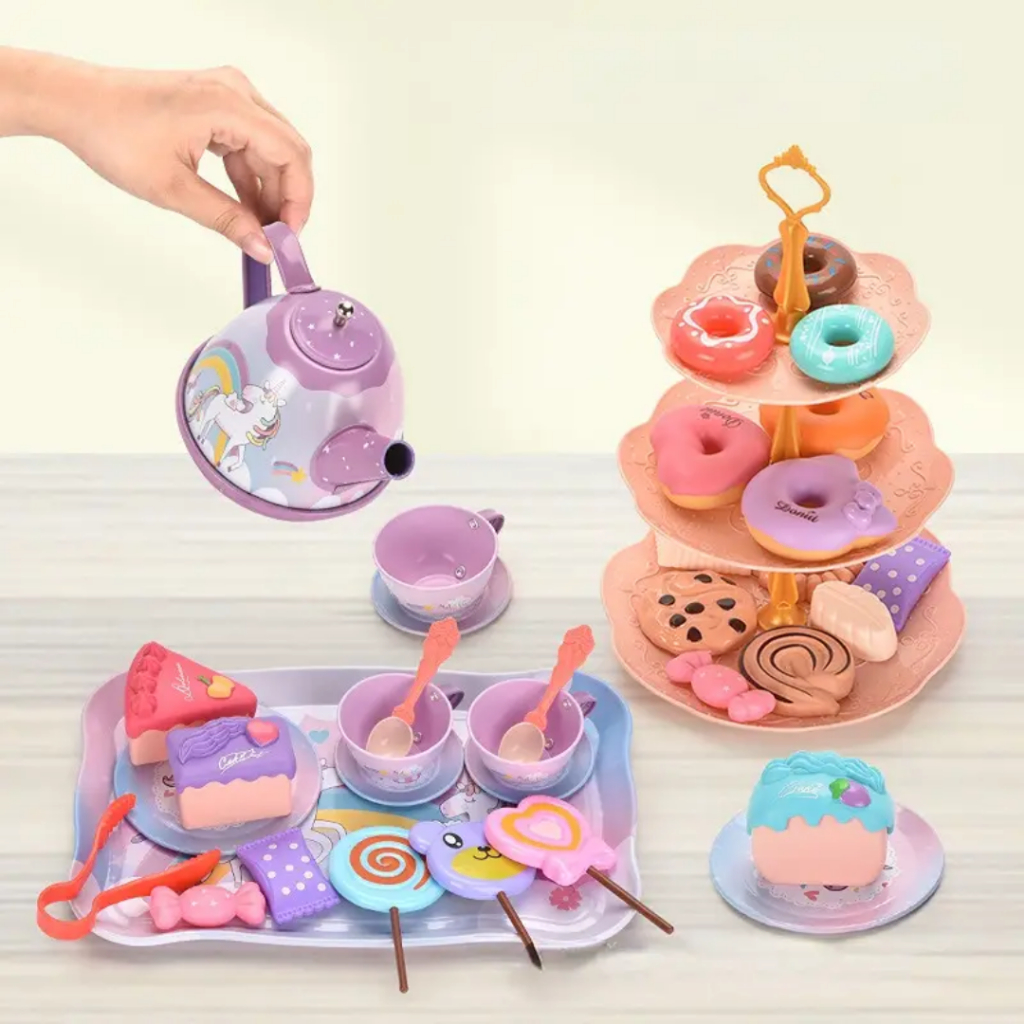 Đồ chơi tiệc trà bánh đáng yêu cho bé, có bộ ấm chén và tháp bánh xinh xắn bằng nhôm siêu bền cho bé