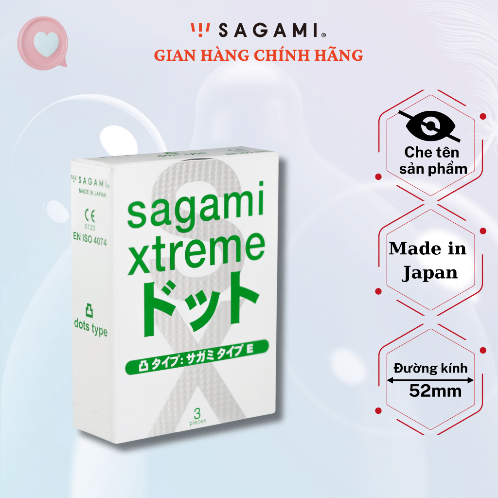 Bao cao su gân gai nhỏ cao cấp Sagami Xtreme White - Hộp 3 chiếc - gân gai nổi, siêu mềm dẻo, hàng cao cấp Nhật Bản
