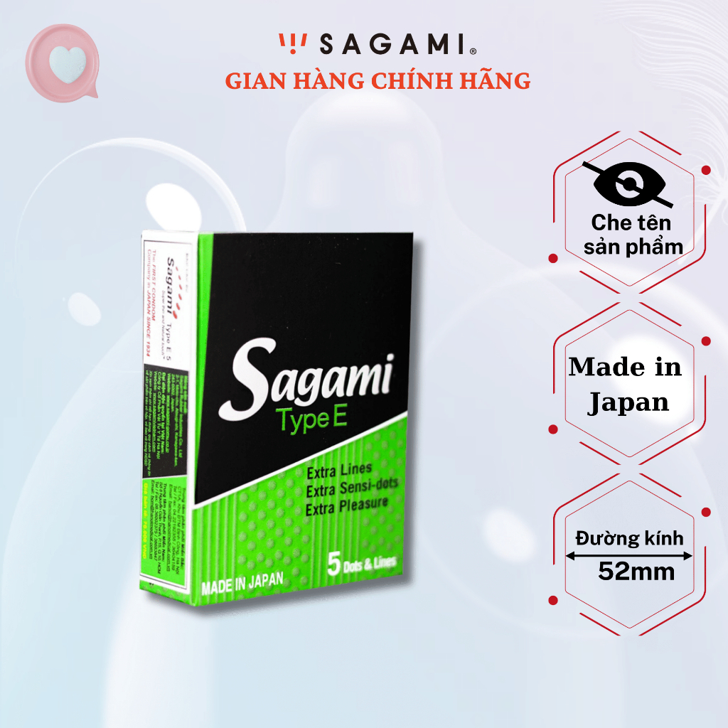 Bao cao su gân gai nhỏ Sagami Type E - Hộp 5 chiếc - gân chạy dọc, có nhiều gai chấm nổi, hàng cao cấp Nhật Bản