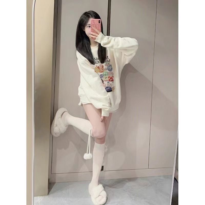 Áo Nỉ Nữ, Áo Sweater Nữ Chất Nỉ Tàu In Hình Sticker 5D Hottrend 2023
