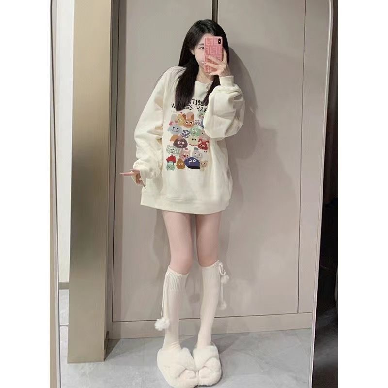 Áo Nỉ Nữ, Áo Sweater Nữ Chất Nỉ Tàu In Hình Sticker 5D Hottrend 2023