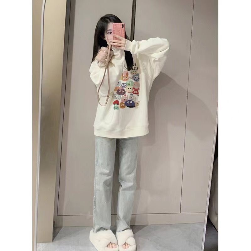 Áo Nỉ Nữ, Áo Sweater Nữ Chất Nỉ Tàu In Hình Sticker 5D Hottrend 2023