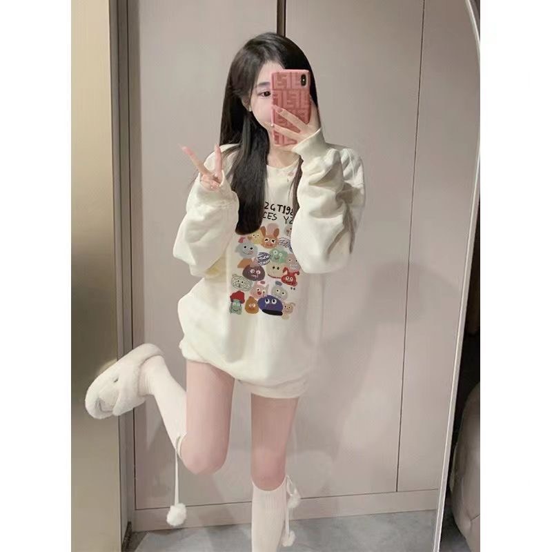 Áo Nỉ Nữ, Áo Sweater Nữ Chất Nỉ Tàu In Hình Sticker 5D Hottrend 2023