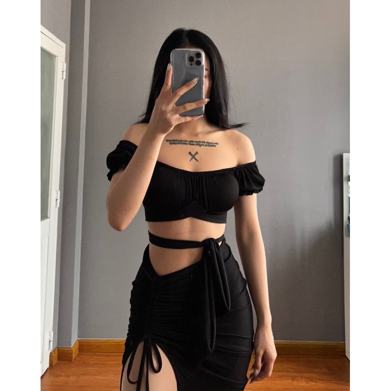 Set áo kèm chân váy dây rút