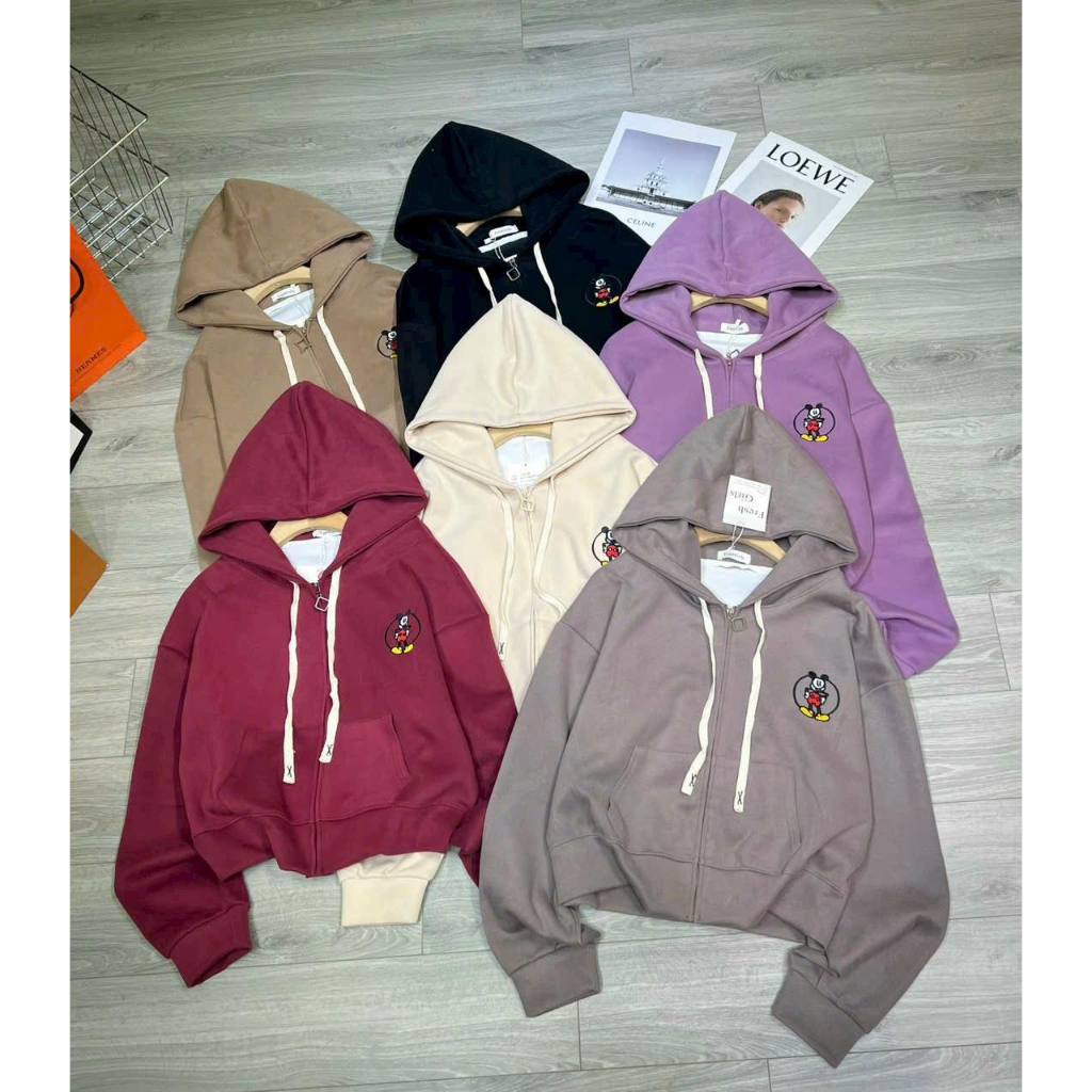 Áo khoác nỉ 2 da khoá kéo mũ