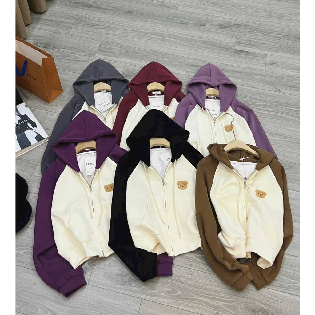 Áo khoác nỉ 2 da khoá kéo mũ