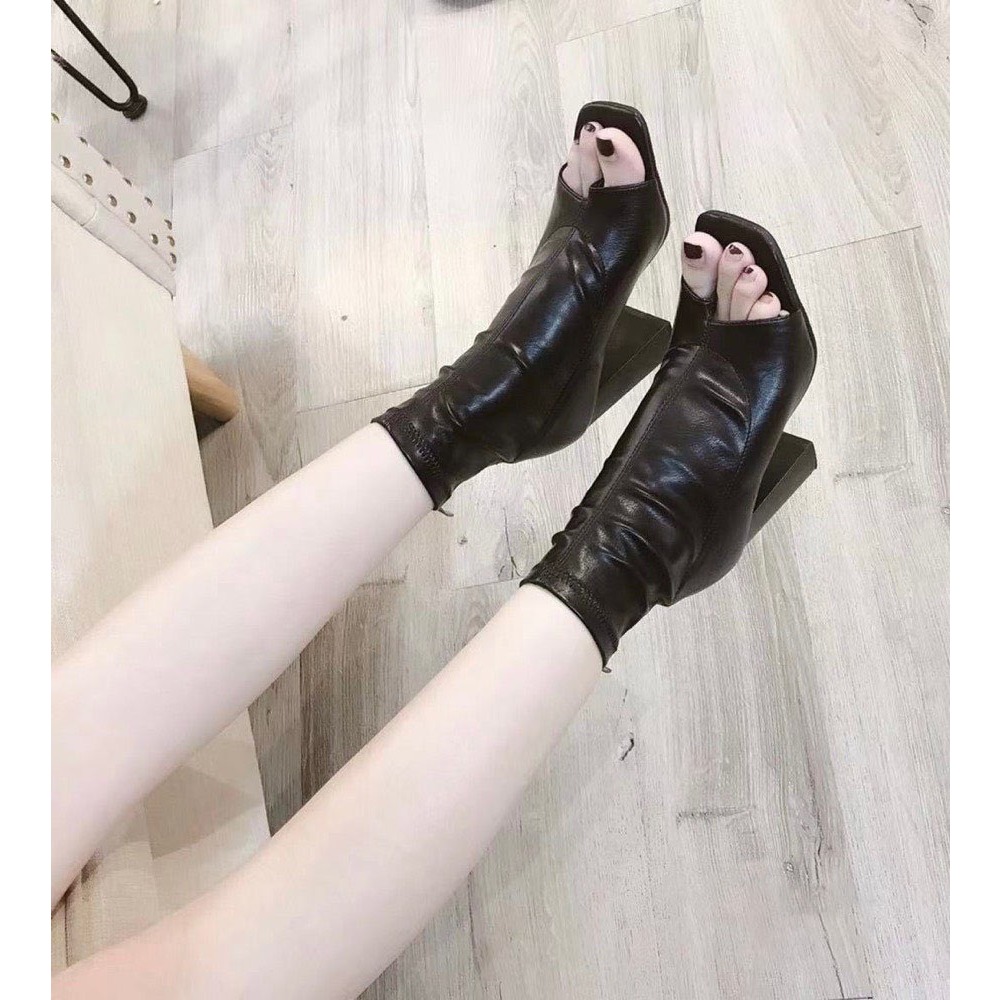 Boot da xỏ ngón hở mũi gót cao 8P có khoá hàng qccc mã 66-2