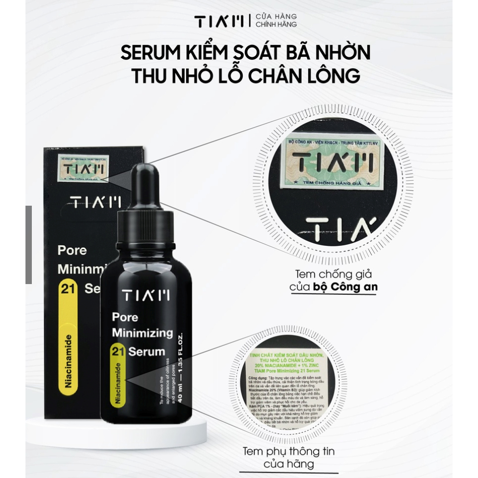 Serum Niacinamide 20% + Zinc 1% Thu Nhỏ Lỗ Chân Lông, Kiểm Soát Dầu Nhờn Và Ngừa Mụn - TIAM Pore Min
