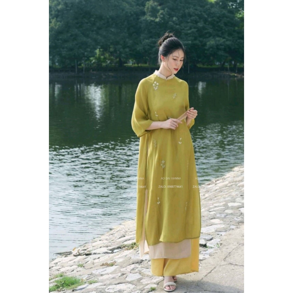 Áo dài cách tân Hanna dáng suông tay lỡ, chất tơ cao cấp mềm mát chụp hình trẻ trung xinh đẹp