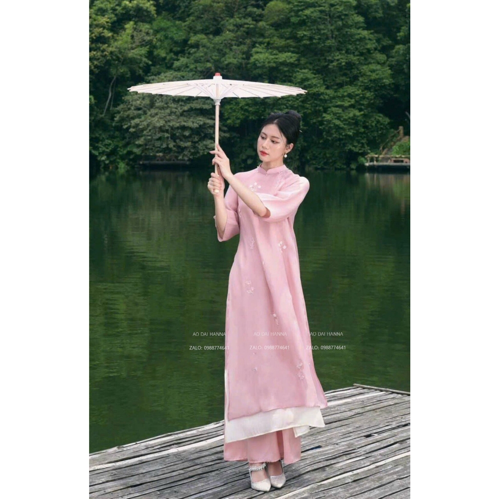Áo dài cách tân Hanna dáng suông tay lỡ, chất tơ cao cấp mềm mát chụp hình trẻ trung xinh đẹp