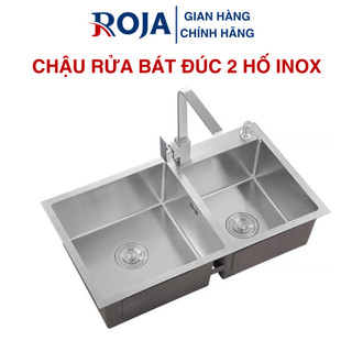 Chậu Rửa Chén Bát Đúc 2 Hố Inox Korea Bồn Rửa Chén Cân Lệch 2 Hộc ROJA