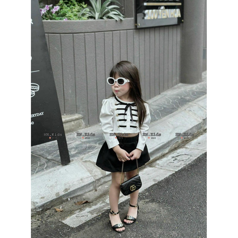 10-27kg set áo kiểu tiểu thư mix chân váy sang chảnh cho bé gái, set đồ dài tay đi học cho bé gái