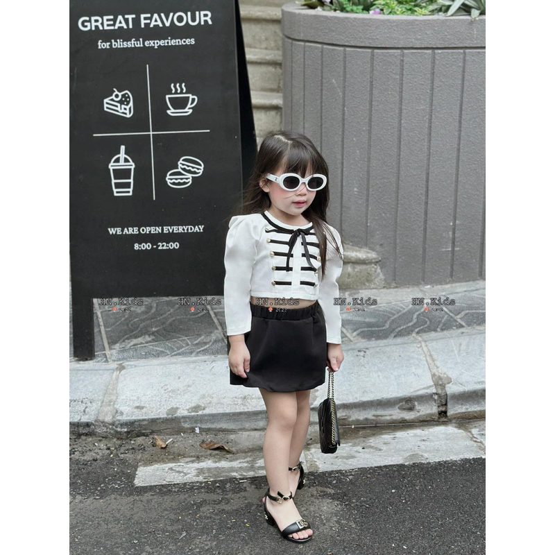 10-27kg set áo kiểu tiểu thư mix chân váy sang chảnh cho bé gái, set đồ dài tay đi học cho bé gái