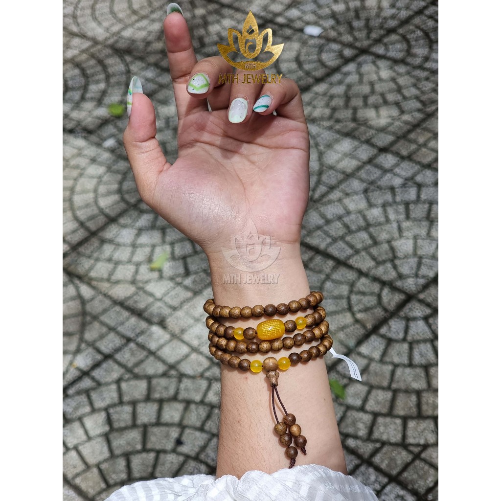 Vòng tay trầm hương Tròn Đơn/108 Hạt MTH JEWELRY BÁT NHÃ TÂM KINH Theo Mệnh | Trầm Tốc Việt Size 6/7/8/10/12mm