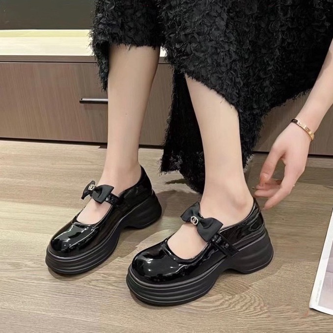 Giày marry janes nữ quai chun đính nơ phong cách nhật bản cực êm chân - LN55