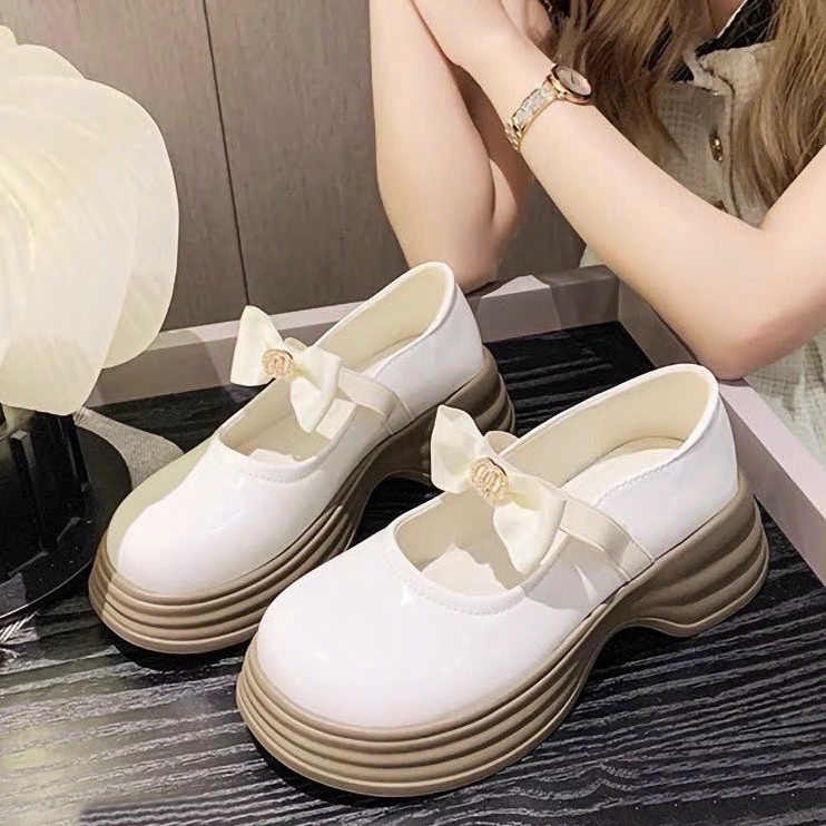 Giày marry janes nữ quai chun đính nơ phong cách nhật bản cực êm chân - LN55