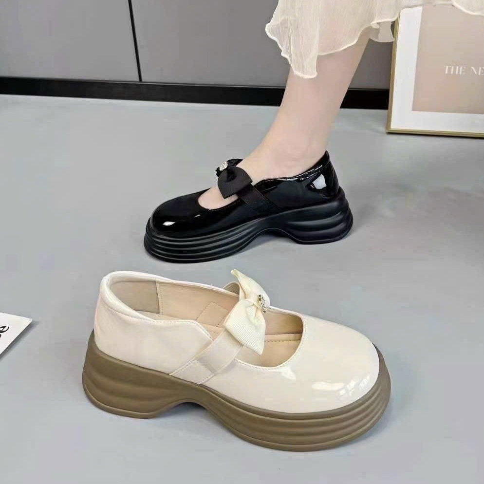 Giày marry janes nữ quai chun đính nơ phong cách nhật bản cực êm chân - LN55