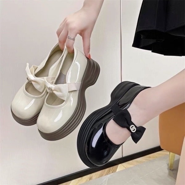 Giày marry janes nữ quai chun đính nơ phong cách nhật bản cực êm chân - LN55
