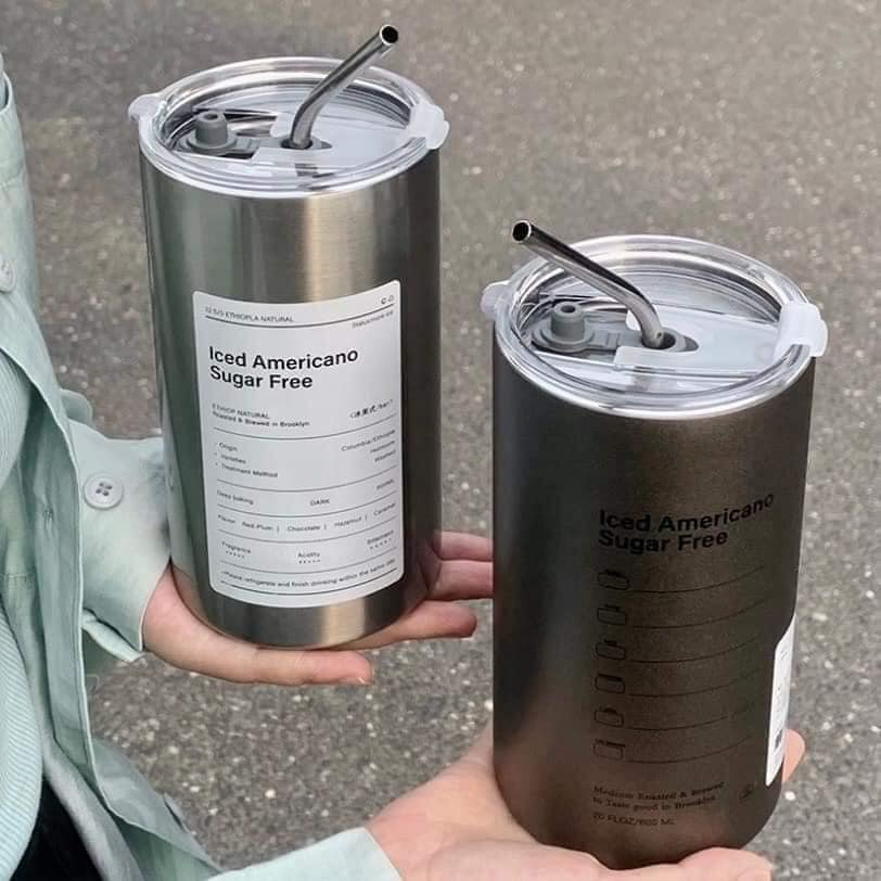 Cốc Giữ Nhiệt Iced Americano - Cốc Uống Nước Inox 304 Kèm Ống Hút 600Ml Giữ Nhiệt Tiên Lợi