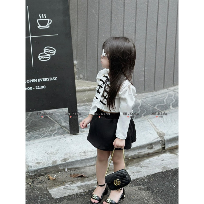 10-27kg set áo kiểu tiểu thư mix chân váy sang chảnh cho bé gái, set đồ dài tay đi học cho bé gái