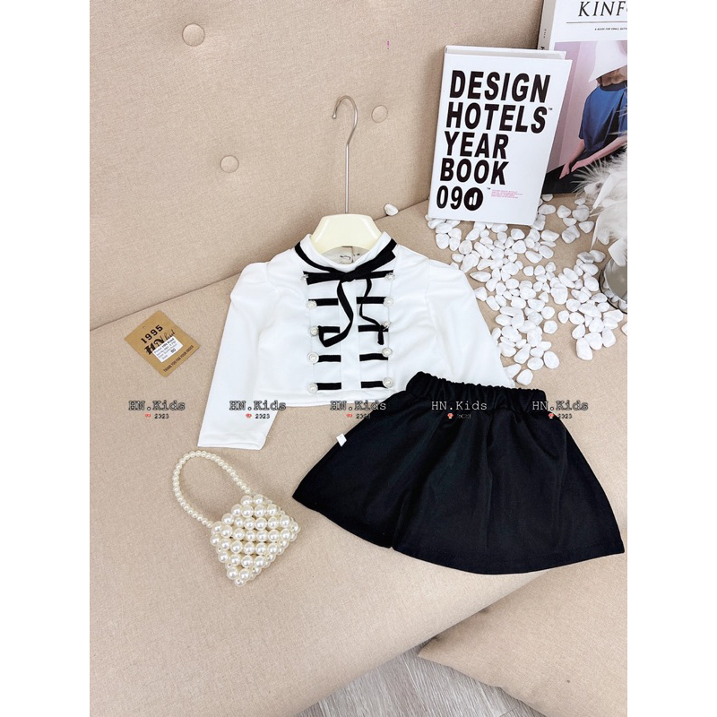 10-27kg set áo kiểu tiểu thư mix chân váy sang chảnh cho bé gái, set đồ dài tay đi học cho bé gái