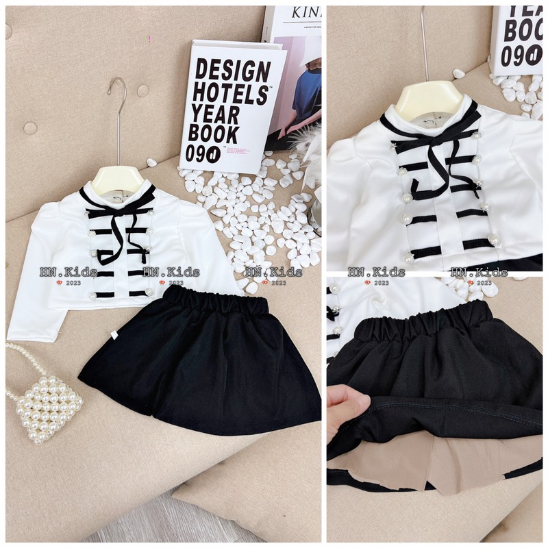 10-27kg set áo kiểu tiểu thư mix chân váy sang chảnh cho bé gái, set đồ dài tay đi học cho bé gái