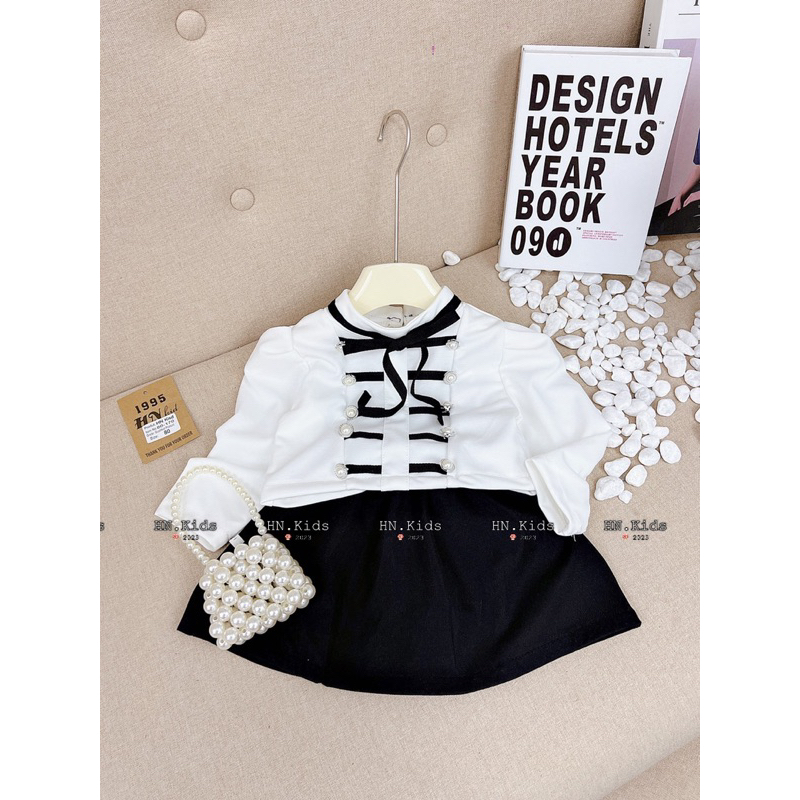 10-27kg set áo kiểu tiểu thư mix chân váy sang chảnh cho bé gái, set đồ dài tay đi học cho bé gái