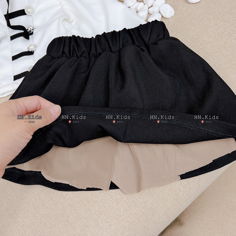 10-27kg set áo kiểu tiểu thư mix chân váy sang chảnh cho bé gái, set đồ dài tay đi học cho bé gái