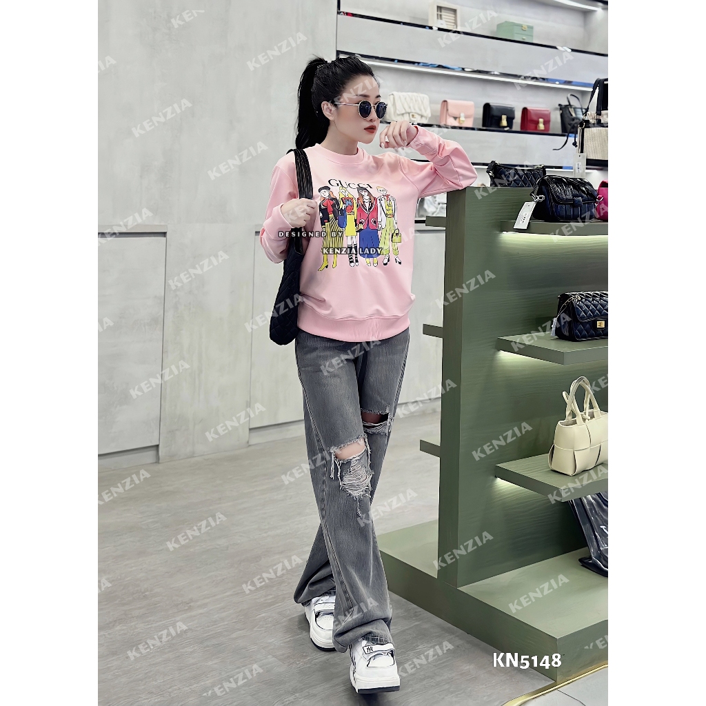 Áo Nỉ Nữ siêu cấp Form chuẩn Kenzia Lady- Áo Sweater Cổ Tròn Dài Tay  Basic  - KN5148