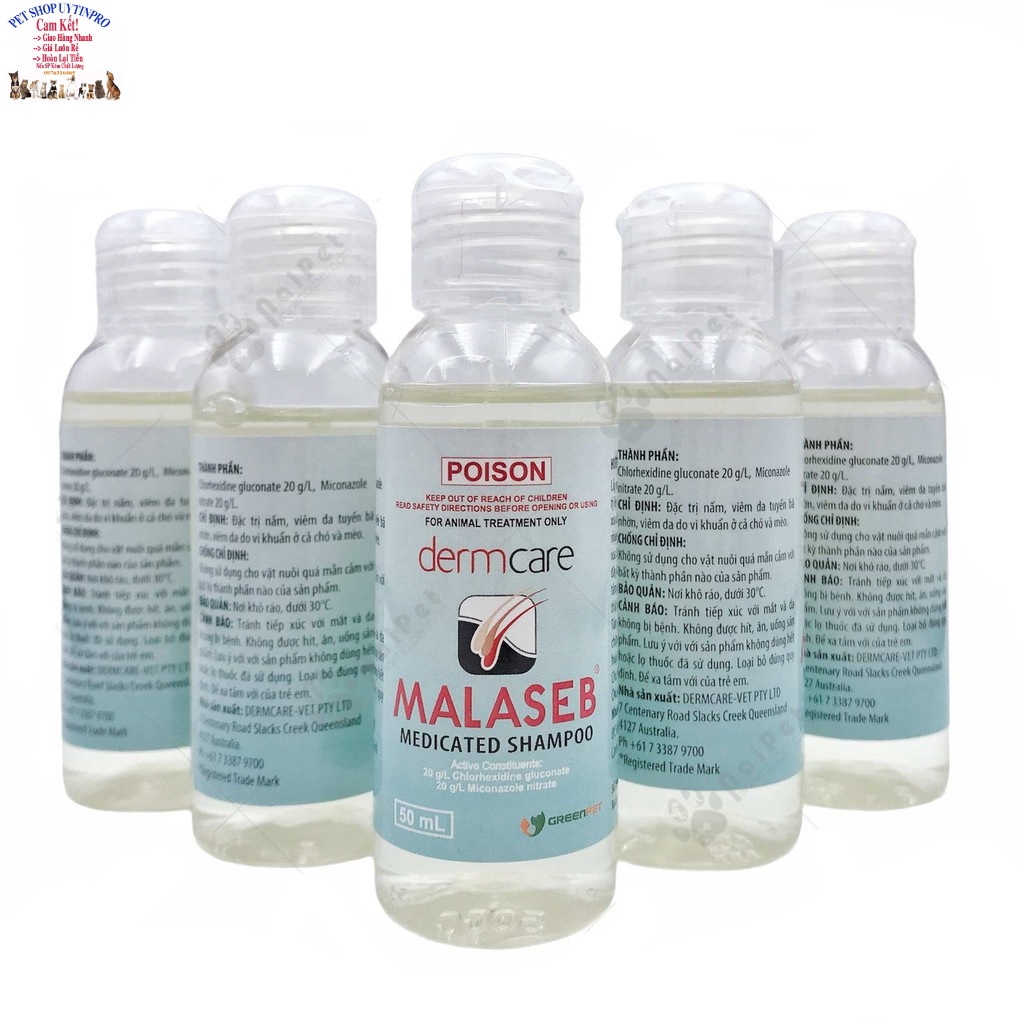 Sữa tắm đặc trị nấm, đặc trị viêm da cho Chó Mèo Poison Dermcare Malaseb Xuất xứ Australia - Pet shop Uytinpro