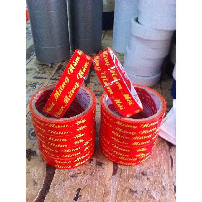 1 Cây Băng keo Chúc mừng năm mới 24 cuộn/cây 1F2 - Combo 24 cuộn 12mm, băng dính, băng keo gói quà tết