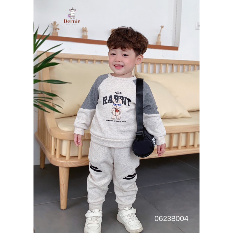 Bộ cotton xốp Rabit mềm mịn xịn sò hai màu đen-be MS003.1110