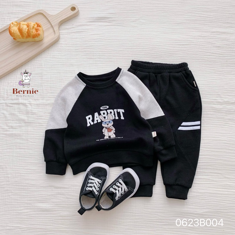 Bộ cotton xốp Rabit mềm mịn xịn sò hai màu đen-be MS003.1110