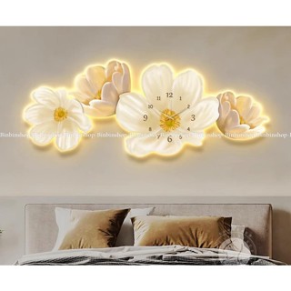   CÓ ẢNH THẬT  Tranh đồng hồ đèn led tráng gương hoa tulip 8 tặng kèm pin và đinh treo 