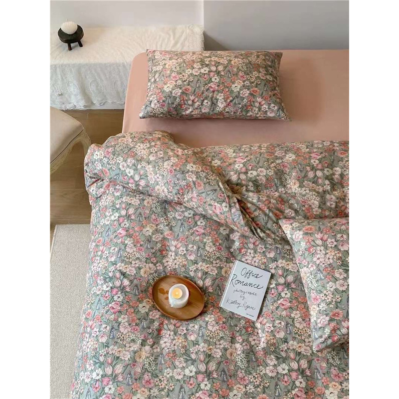 Bộ Chăn Ga Gối Cotton Living 100% Cotton Hàng nhập Khẩu Cao Cấp 4 Món Hoa Nhí Vintage