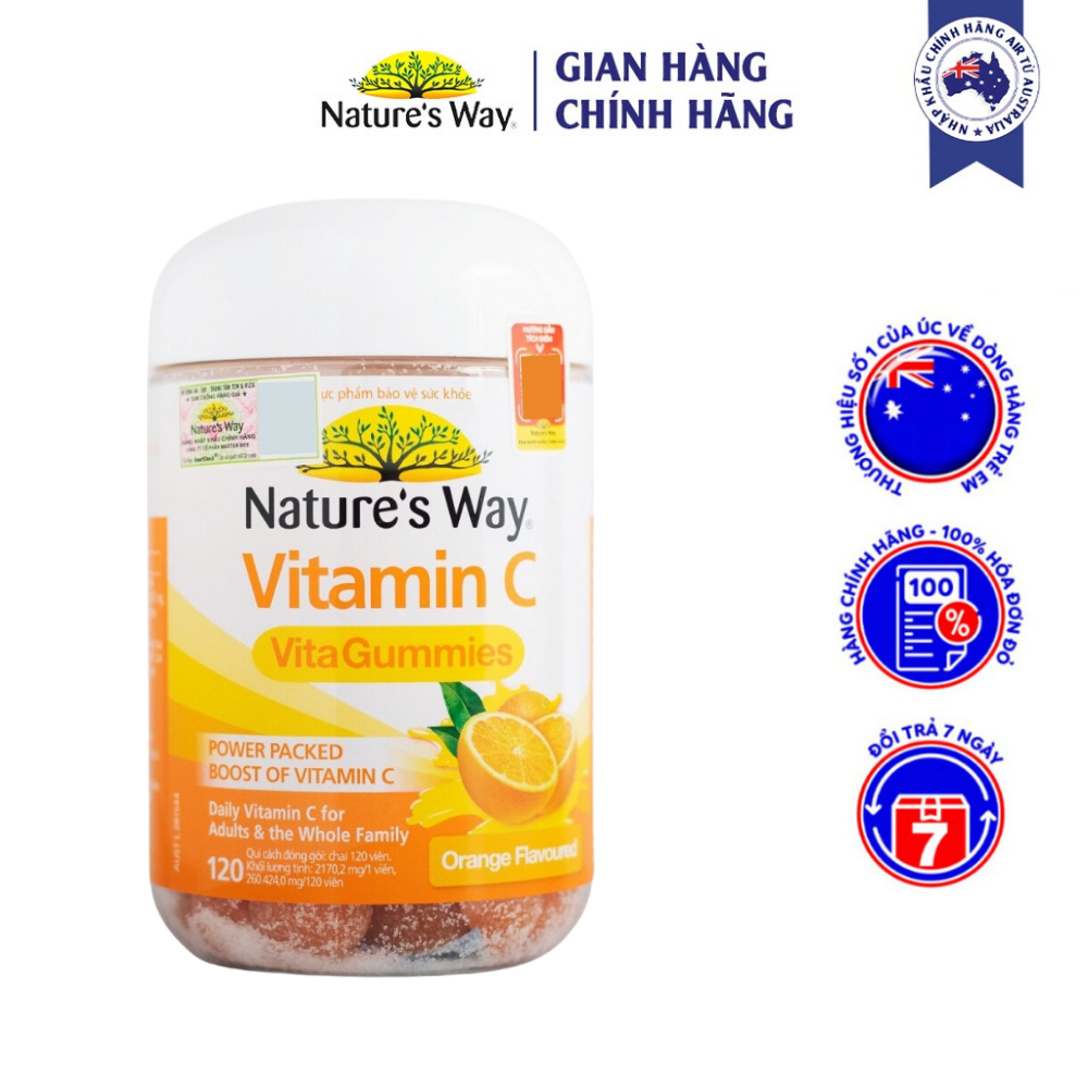 Kẹo Dẻo Vitamin C Nature's way Vitamin C Vita Gummies Giúp Bổ Sung Vitamin C Tăng Cường Và Duy Trì Sức Đề Kháng 120v/h