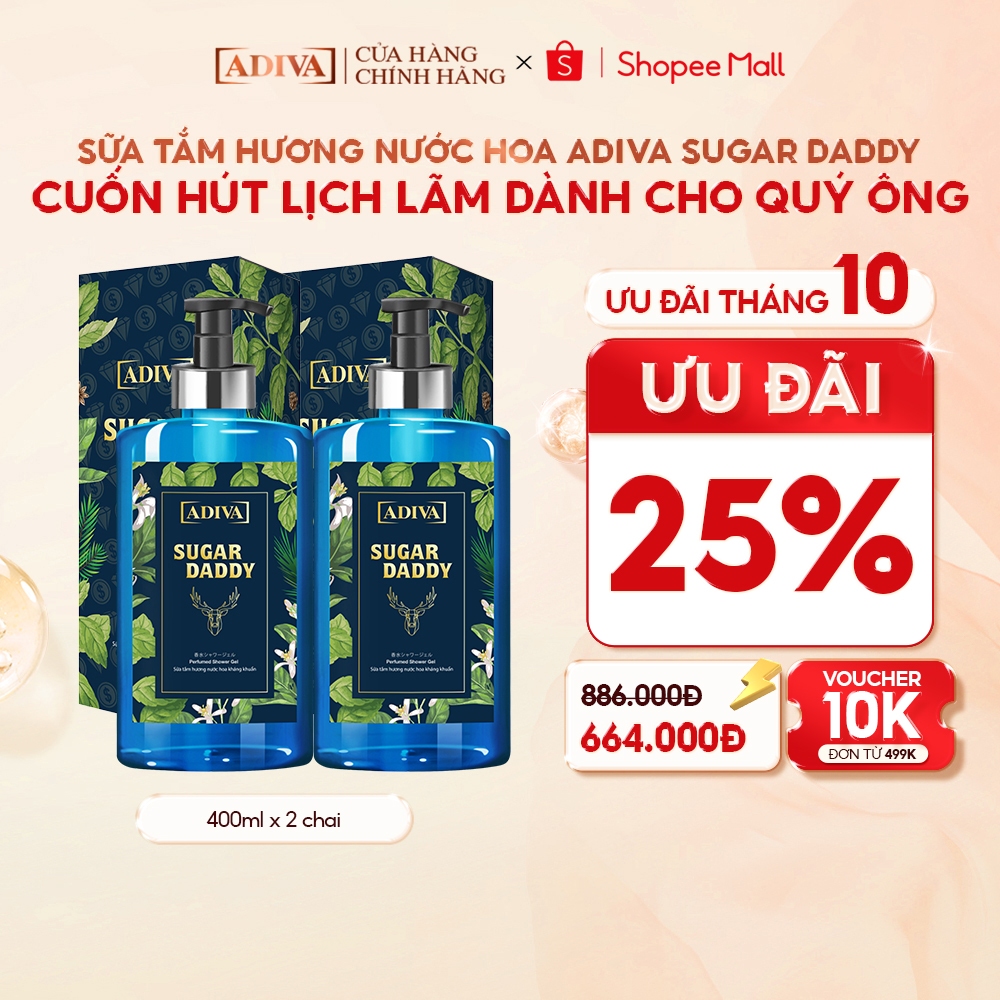 Combo 2 Chai Sữa Tắm  Hương Nước Hoa Kháng Khuẩn ADIVA Sugar Daddy (400ml/Chai)