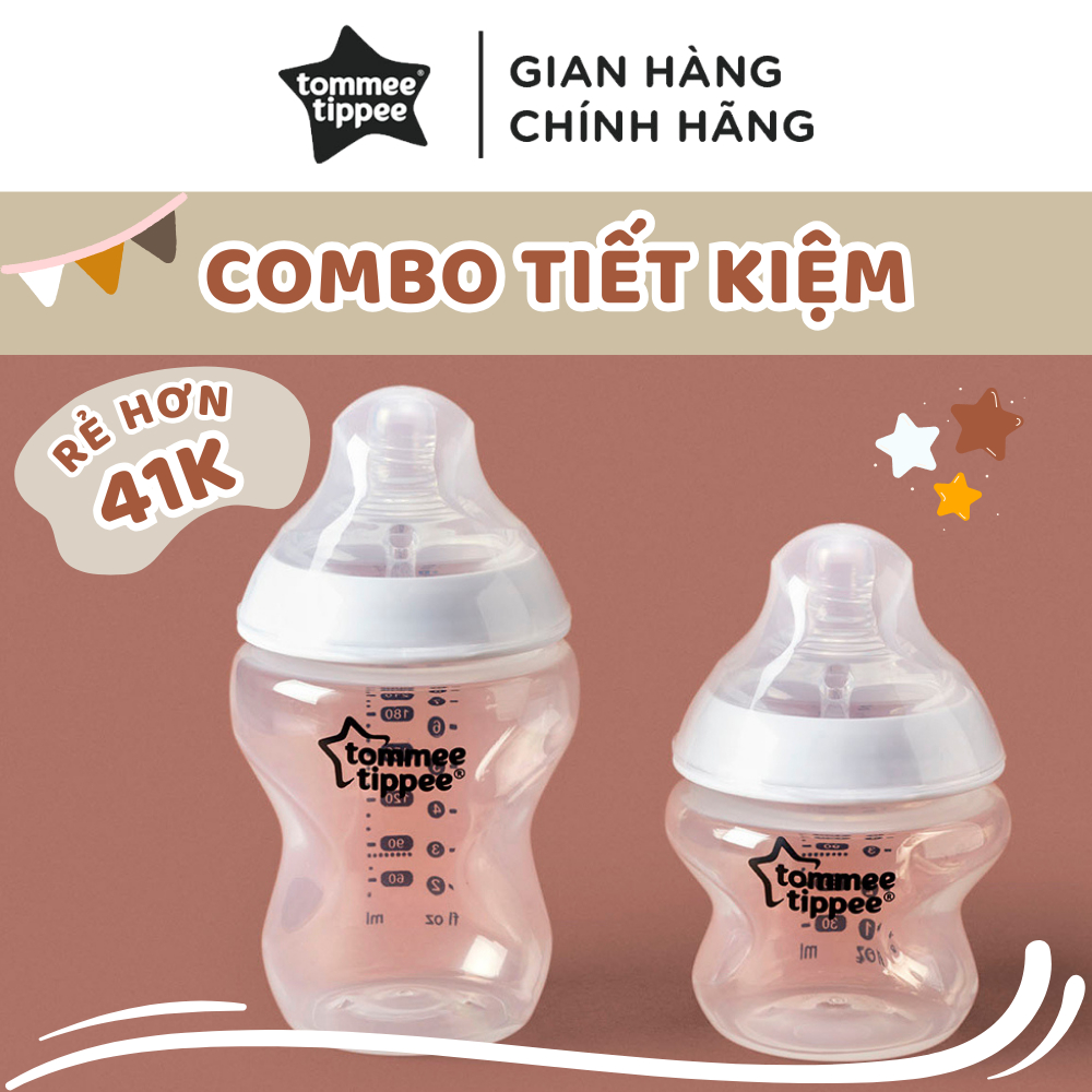 COMBO 2 Bình sữa ty siêu mềm tự nhiên Tommee Tippee Closer to Nature 150ml & 260ml